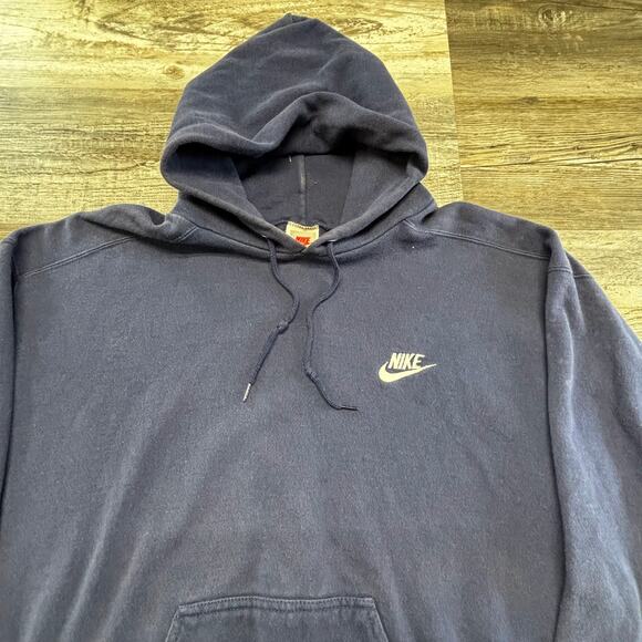 Vintage 80s 90s Nike Blue Mens Large Hoodie Chest Embroidered Logo Swoosh Hoodie - Picture 1 of 10